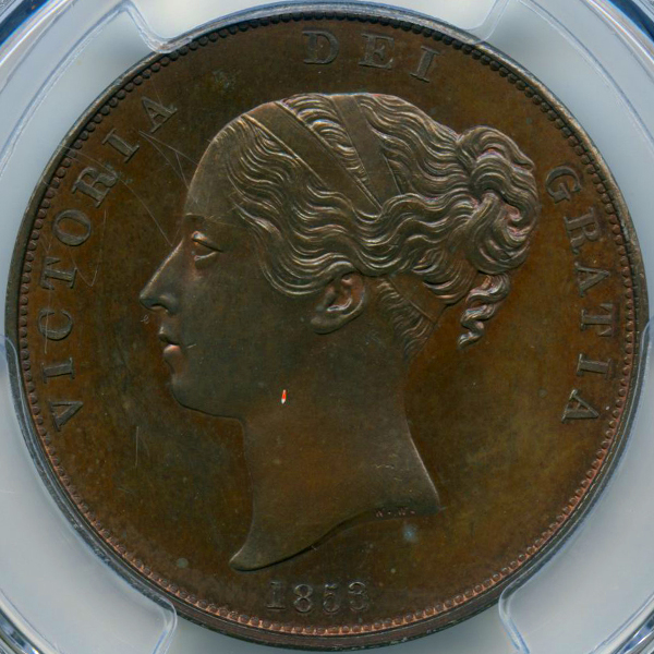 1854年 英国ヴィクトリア女王 ペニー 銅貨 ハイグレード