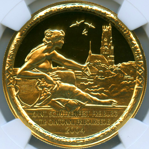 スイス射撃祭500フラン金貨(2004年)   純金 スイス フリブール 現代射撃祭 2004年 500フラン 金貨 NGC