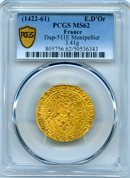 1422-61年 フランス シャルル7世 エキュドール 金貨 NGC MS62 フランス シャルル7世 (1422-61) エキュドール 金貨 NGC MS62